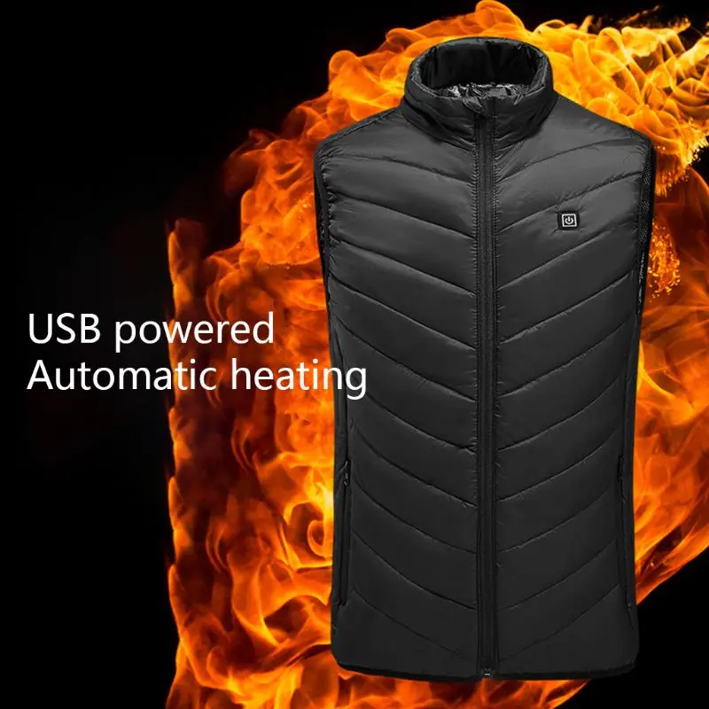 Наружный мужской жилет с электрическим подогревом, USB нагревательный жилет без рукавов, зимнее тепловое пальто