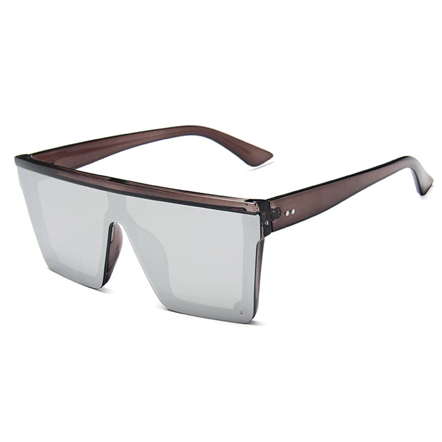 Солнцезащитные очки больших размеров, Женская квадратная большая рама, плоский верх, заклепки, градиентные линзы, солнцезащитные очки для женщин и мужчин, винтажные зеркальные Оттенки UV400 - Цвет линз: 15 sunglasses