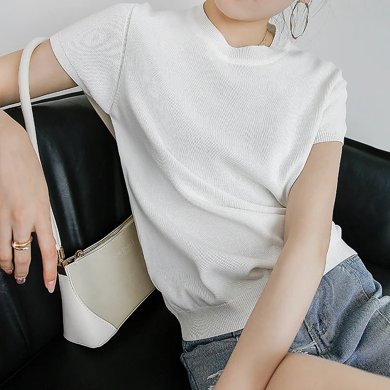 Simple Solid Color Casual Short Sleeve Round Neck High Elastic T-shirt Bottom T-shirt Spring Summer Autumn 2020
