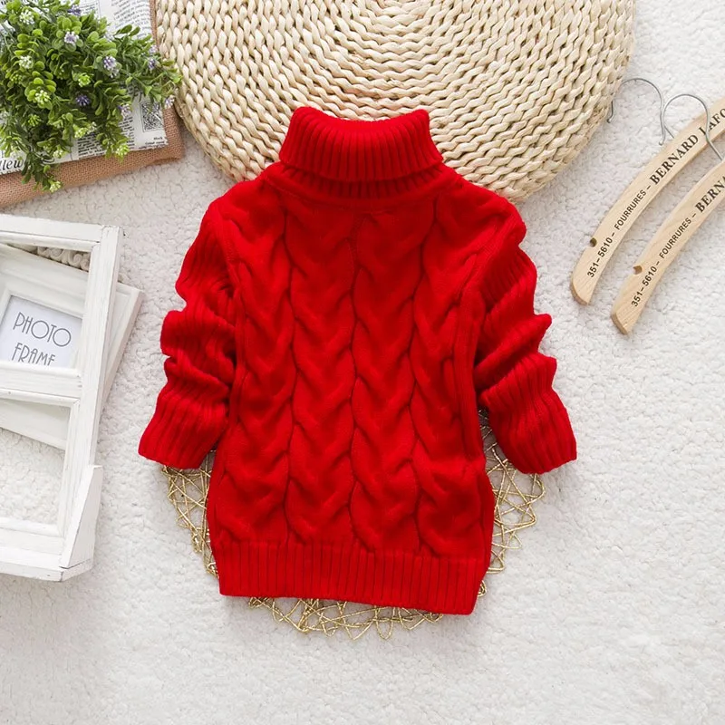 Г. Осенне-зимние детские вязаные пуловеры с высоким воротником для маленьких мальчиков и девочек, теплые плотные свитера с высоким воротником для детей от 2 до 8 лет - Цвет: solid-red