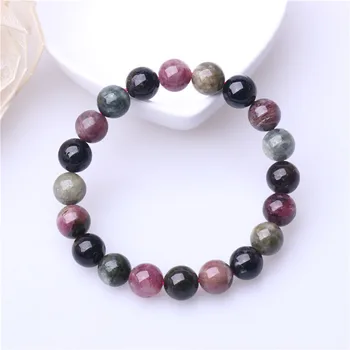 

Drop Shipping 10mm Natural Tourmaline Bracelet 5A Certificate Women Lady Stretch Transparent Clear Crystal Round Bead Bracelet
