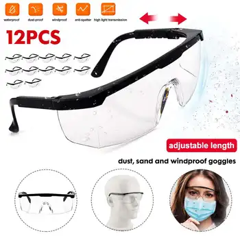 

12PCS Unisex Waterproof Clear Goggles Eye Protection Glasses Dust-proof Windbreak Anti-Spatter Anti-impact for public places lab