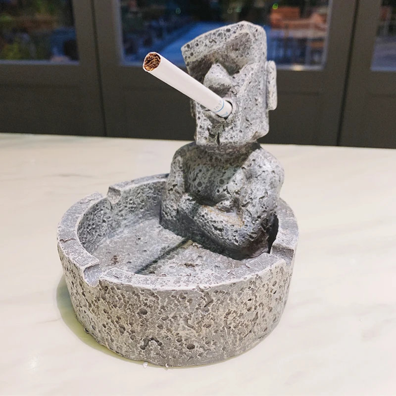 

Easter Stone Statue Ashtray Creative Resin Funny Moai Portable Ashtray Home Decoration Desk Accessories Gift for Boyfriend