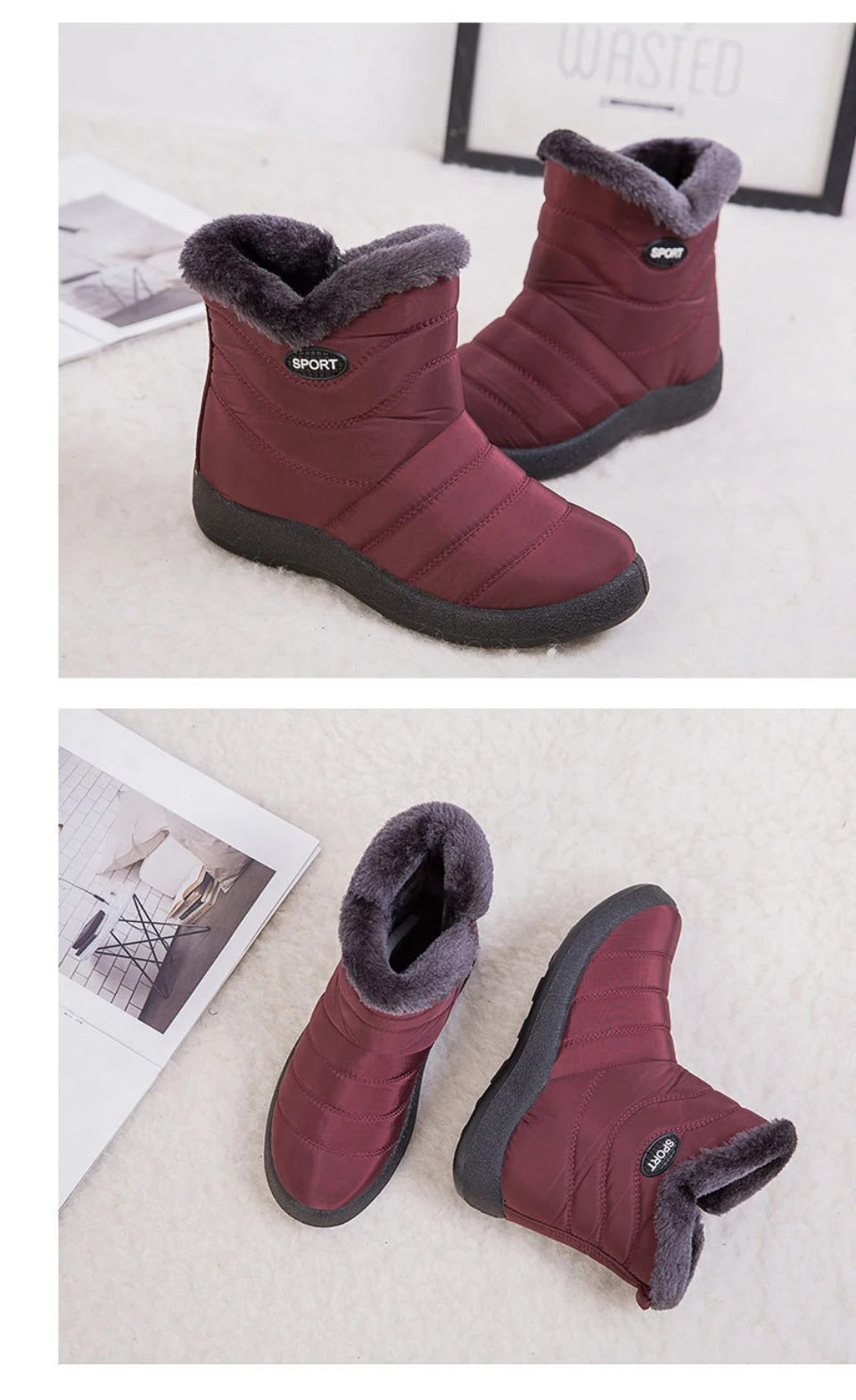 Г., новые ботинки женские зимние Ботинки Зимняя обувь Теплые ботильоны с плюшевой подошвой однотонные ботинки на молнии, большие размеры