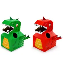Children Kids Wearable Dinosaur Model Cardboard Boxes DIY Handmade Paper Puzzle Interactive Toys Cosplay Party Costume panada helmet masquerade mask diy paper handmade craft decoration cosplay halloween costume party fun 3d model kits puzzle toy