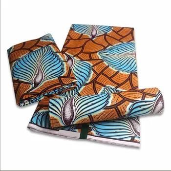 

Golden Ankara African Printed wax Fabric, Block Wax Print Fabrics with Gold line layer surface for african wedding dresses