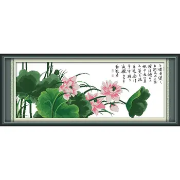 

Joy Sunday Pretty Lotus DIY Crafts Cross Stitch Printed Patterns 11&14CT Printed Cross Stitch on Canvas Chinese Embroidery Sets