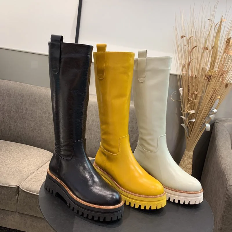Лидер продаж Botas Mujer высокие сапоги из коровьей кожи до колена на платформе и