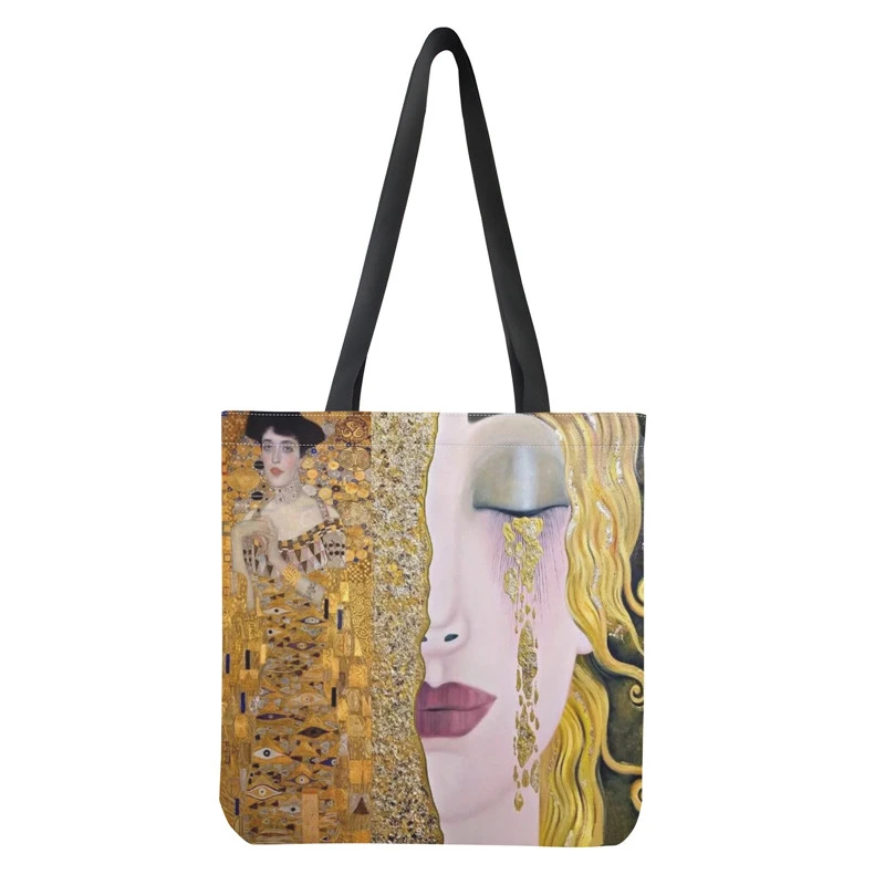 Bolso de mano de tela pintura al óleo para mujer, bolso de mano de gran capacidad, personalizado, para playa, Gustav Klimt| | - AliExpress
