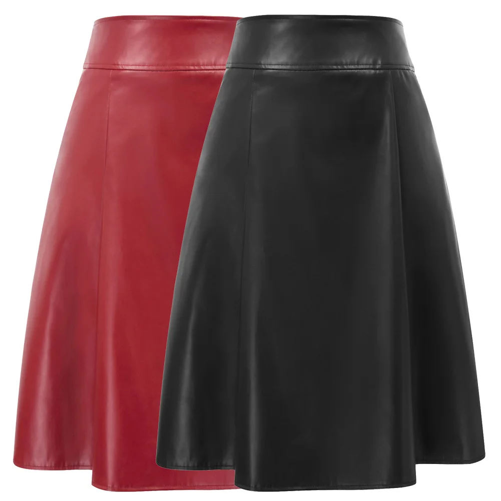 Осень Зима BP повседневная юбка из искусственной кожи женская искусственная юбка с карманами расклешенная трапециевидная молния сзади винтажная высокая талия юбки черный