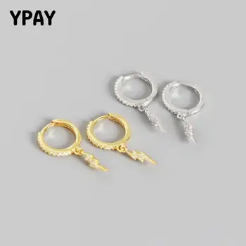 

YPAY 100% Real 925 Sterling Silver Lightning Pendant Hoop Earrings for Women INS Shiny Zircon Earring Fine Jewelry Gifts YME586