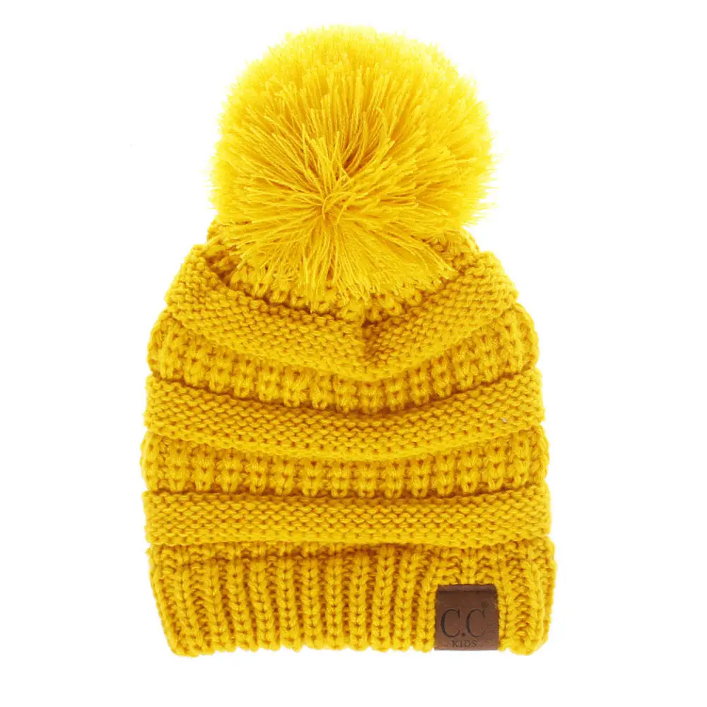 yellow cc Детская зимняя детская шапка, шапки с помпонами, мягкие вязаные шапки для детей, сохраняющие тепло, детские шапки унисекс, шапочки Skullies, H200D - Цвет: yellow cc