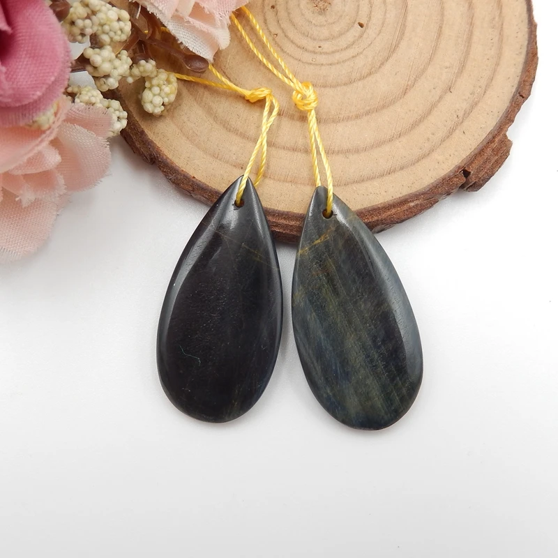 

Handmade Semiprecious Stone Tiger Eye Triangle Earrings Bead 34x17x4mm 7.7g