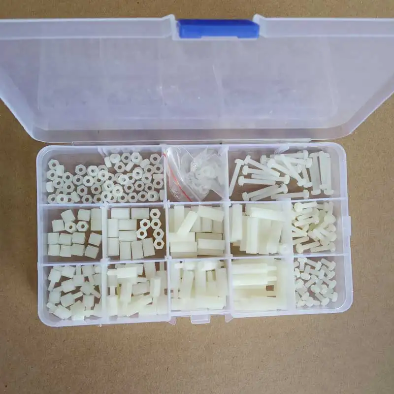 260Pcs/Set M3 Nylon Hex Spacers Screw Nut Stand-off Plastic Parts Plastic Standoff Set nuts, PCB board height hexagon spacer kit
