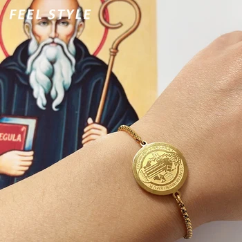 

2020 Trendy Stainless Steel San Benito Bracelet Church St. Benedict Cross Pulsera For Women Religious Jewelry