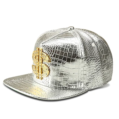 Casquette крокодил стразы большие долларовые Бейсбол шапки из искусственной кожи на плоской подошве, весна лето осень Регулируемый классные шапки в стиле хип-хоп Для мужчин Шапки - Цвет: Серебристый