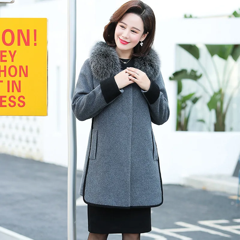 

Mom Winter Woolen Jacket Women's Middle-aged Wool Thick Mid-length 40-Year-Old Middle-aged Autumn And Winter Woolen Overcoat 50