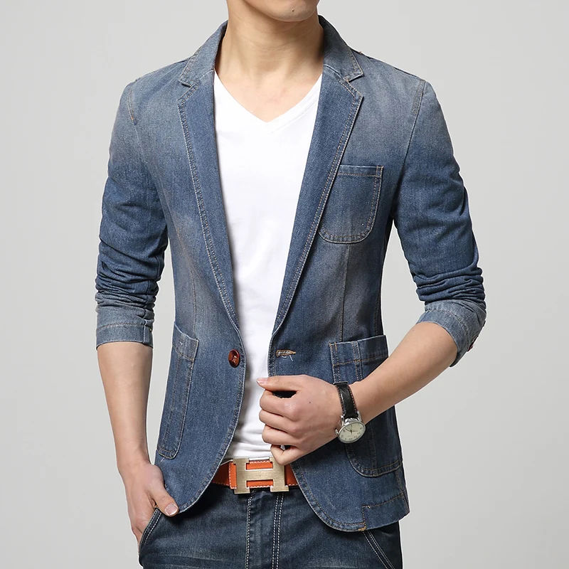 Nice Nice Tide Men Slim Fit Denim Jacket Suit Men Spring Fashion Brand Blazer Trend Jeans Suits Casual Suit Jean Jacket