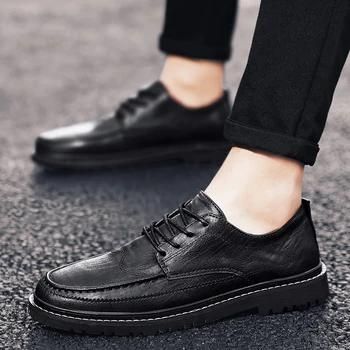 

Men Casual Shoes lace up Men Leather breathable comfortable fashion outdoor Casual Flats Shoes chaussure homme cuir zapatos o4
