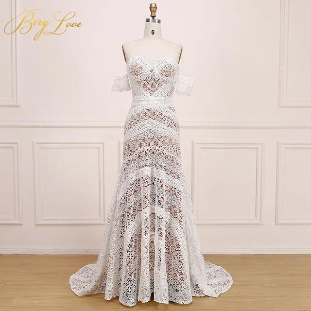 Simple Lace Wedding Dress Mermaid 2022 Bride Dress Sweetheart Bohemian Wedding Dress Boho Illusion Wedding Gowns Plus Size Dark Champagne