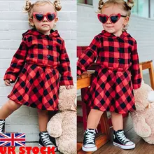 Новая популярная зимняя Рождественская одежда для маленьких девочек Повседневное платье в клетку с длинными рукавами