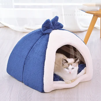 

Pet Bed, Self-Warming Cat Tent Cave for Kittens and Small Dogs, Triangle Feline House Hut with Washable Cushion for Indoor