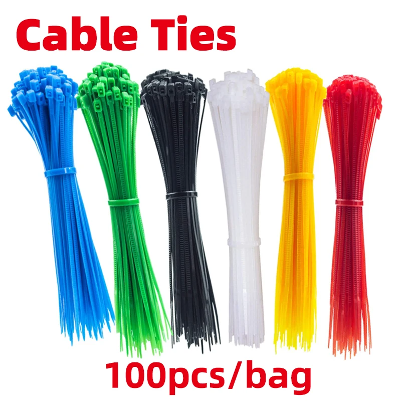 100PCS 2.5*100mm Self-locking Nylon Plastic Cable Ties 100mm Zip Tie 10 Colors 