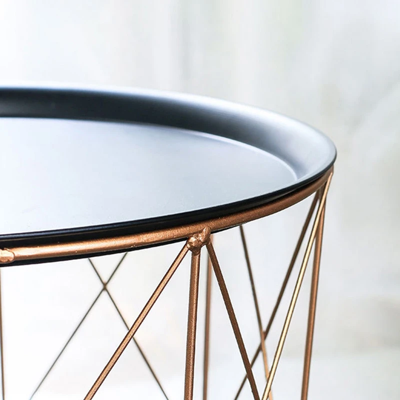 

Modern Gold Round Wire Metal Storage Basket Side Table