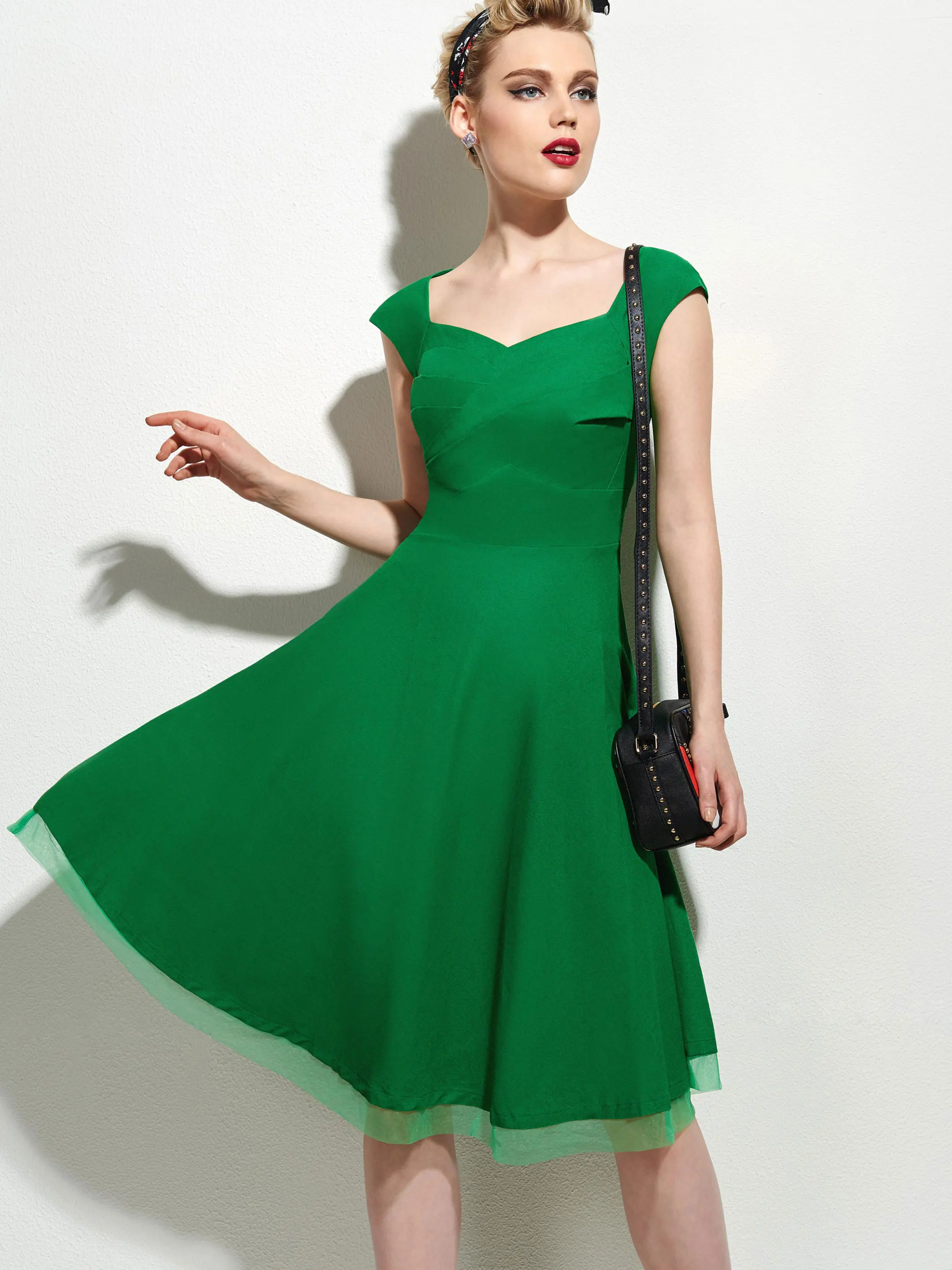 Женские винтажные вечерние платья, элегантное платье, женские кружевные лоскутные ретро платья - Цвет: Зеленый