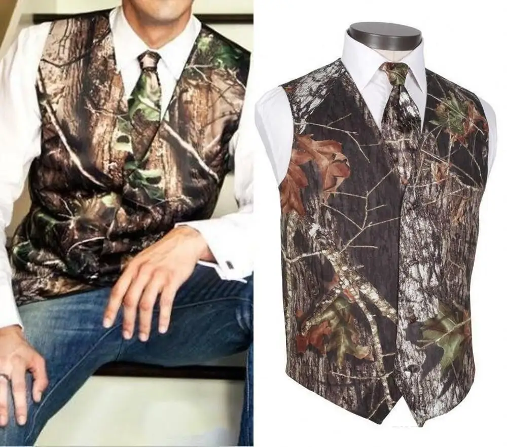 Cheap Real Tree Camo Groom Vest True Timber Camo Formal Mens Vest Groomsmen Cheap Camouflage Wedding Plus Size