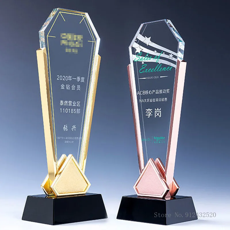 

Personalized Custom Metal Geometric Shape Base Crystal Trophy, Electroplating Gold, Creative Event, Souvenir Home Decoration 1pc