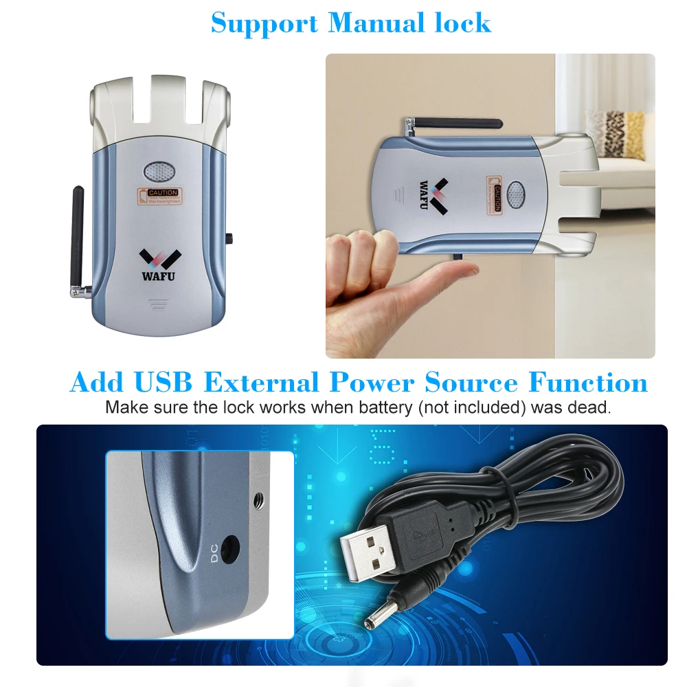 WAFU HF-008 Wireless Intelligent Remote Control Electronic Lock Stealth Security Door Lock With Remote Controllers