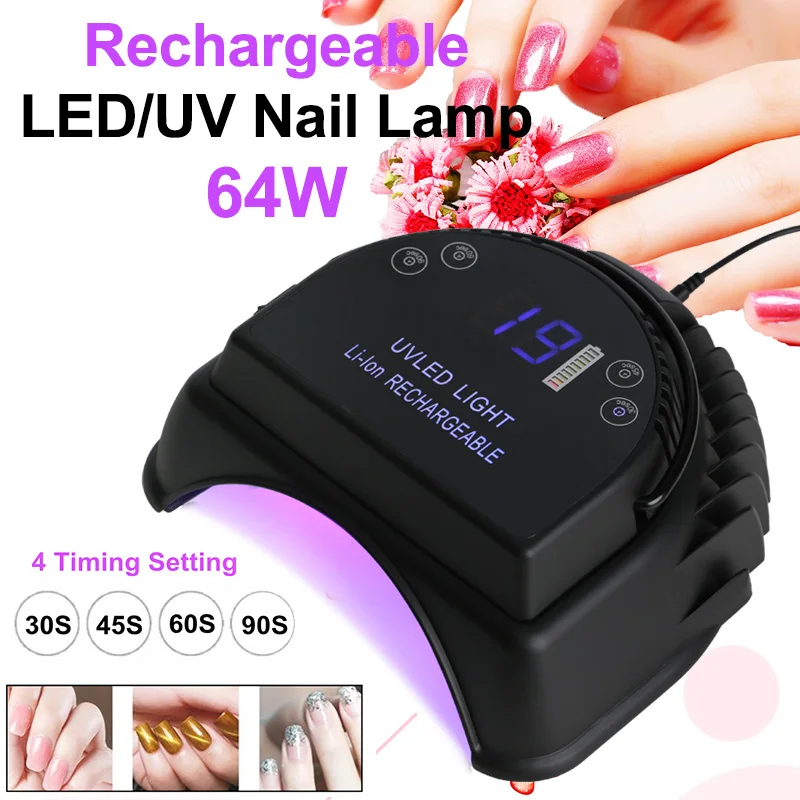 

64W Ice Lamp Led Uv Lamp Nail Dryer For Manicure For All Gel Wireless 5000Mah Rechargeable Portable Nail Art Tools Nail Dryers U
