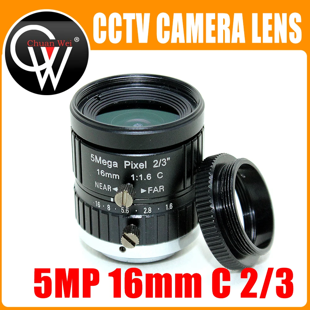 5MP 2/3 &quot16 мм C Mount Lens Professional Low Distortion F1.6 CCTV Industrial линзы машинного зрения для HD-камеры