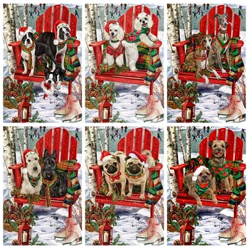 

HUACAN 3D Diamond Embroidery Christmas Dog Diamond Painting Winter Animal Needlework Handicraft Decor For Home