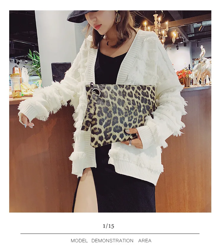 Casual Bags for Women Animal Print Leopard Clutch Female Fashion Design Leather Wallet Messenger Bag Ladies Elegant Handbag