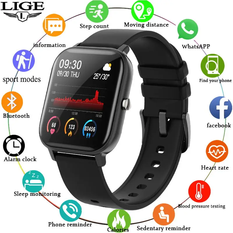 LIGE-reloj inteligente P8 para hombre y mujer, dispositivo IPX7 resistente al agua, con pantalla LED completamente táctil, compatible con Android e ios