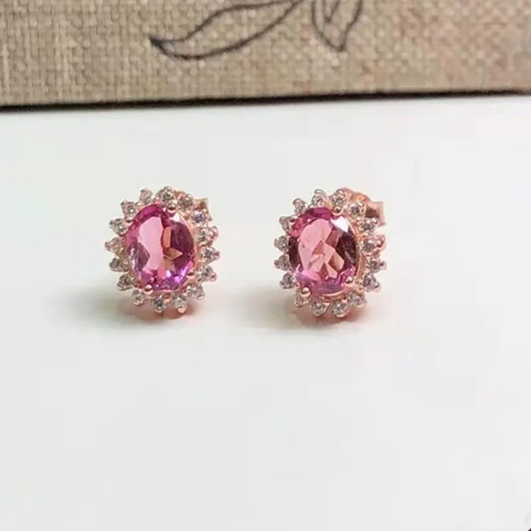 

Multicolored 925 Silver Set with 4x5mm Natural Brazil Candy Tourmaline Ear Stud Multi-color Selectable