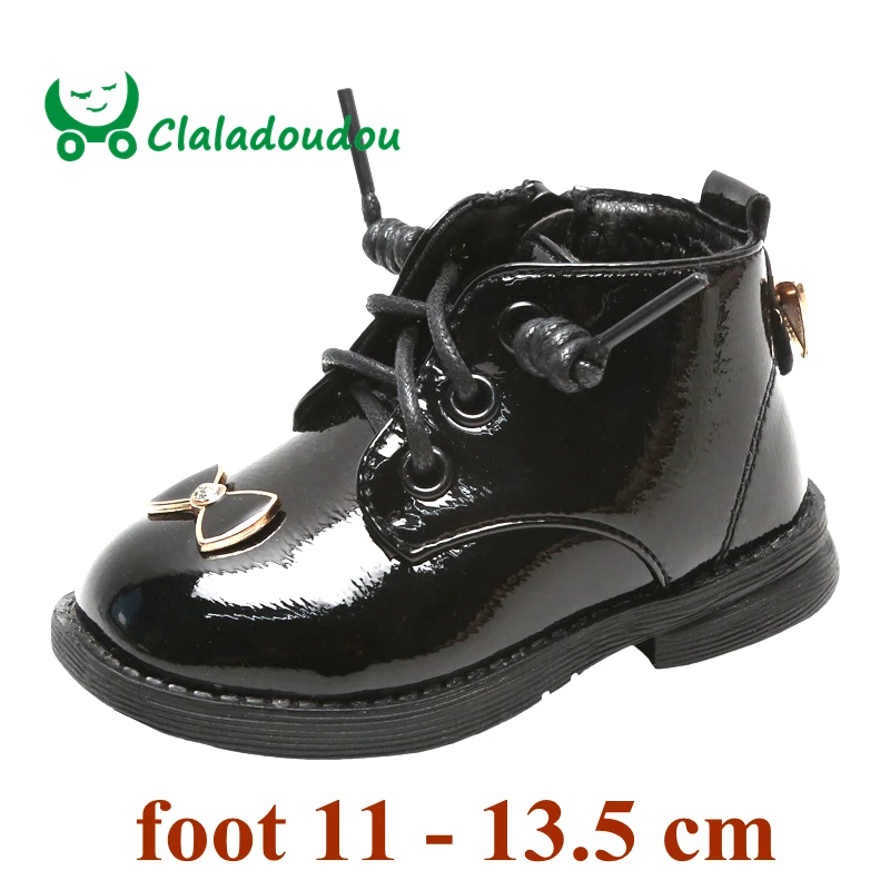 

Claladoudou 11.5-13.5cm Brand High Bright Patent Leather Baby Fashion Boots For Winter Warm Water-proof Rhinestone Rubber Shoes