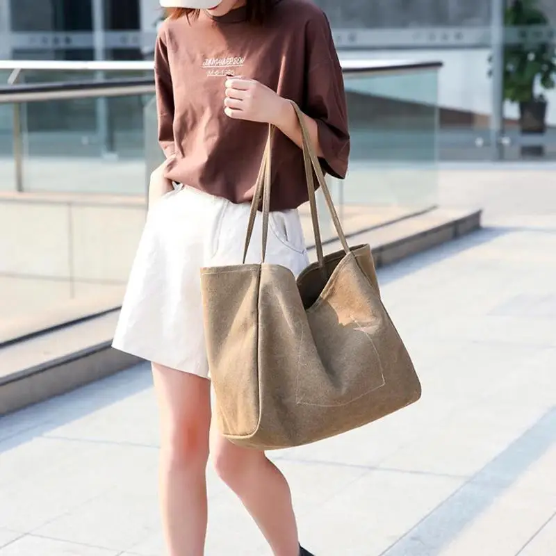 Модные женские одноцветные сумки на плечо летние пляжные женские большие вместительные сумки с верхней ручкой повседневные холщовые сумки для покупок