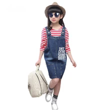 Детские подтяжки для девочки, джинсовое платье, лето, детские комбинезоны, Джинсовые ремни платье Детский сарафан, одежда для девочек 6, 8, 10, 12, 14 лет