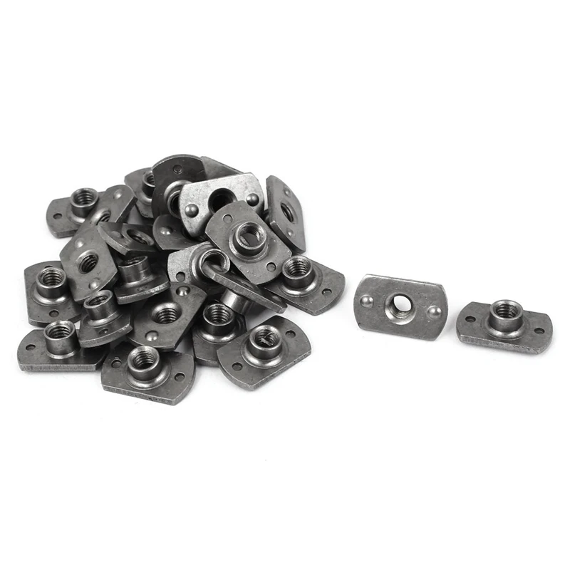 

M6 Carbon Steel Slab Base T-Shaped 2 Projection Weld Nuts 25 Pcs