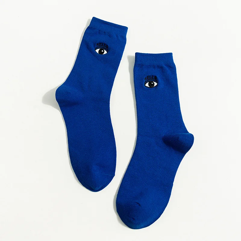 Забавные носки в японском Корейском стиле с вышитыми глазами из мультфильмов; хлопковые однотонные кавайные носки; женские осенние носки; Calcetines Mujer; 092003 - Цвет: 05