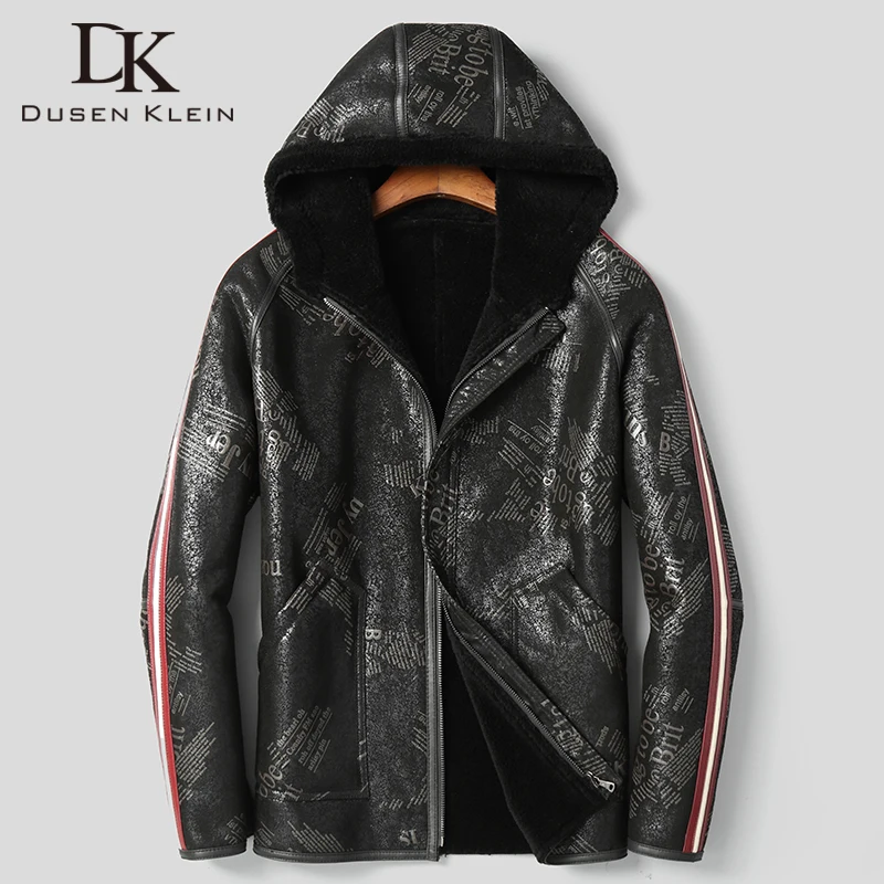 DK, новинка, с капюшоном, из овчины, кожа, мех, для мужчин, зимняя, теплая, утолщенная, меховая одежда, натуральная овчина, шуба