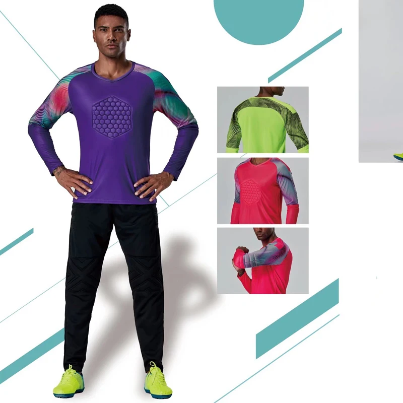 Men's Adult Soccer Goalkeeper Uniform Protective Sponge long Sleeve Training Football Goalkeeper Soccer Jersey Top and Pants New