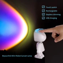 

LED Robot USB Atmosphere Projector Light Sunset Rainbow Romantic Night Lamp