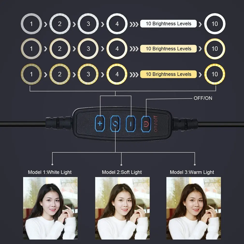 18cm-28cm 6.2 inch 3 Modes USB Dimmable LED Ring Vlogging Video Light Camera /& Photo Products Round Base Desktop Mount Adjustable Height