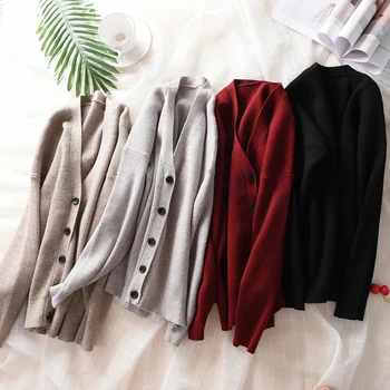 

Autumn Women Sweater Cardigans V-Neck Cashmere Knitted Sweaters Coats Long Sleeve Slim Soft Knitwear Tops Casual 2019 New