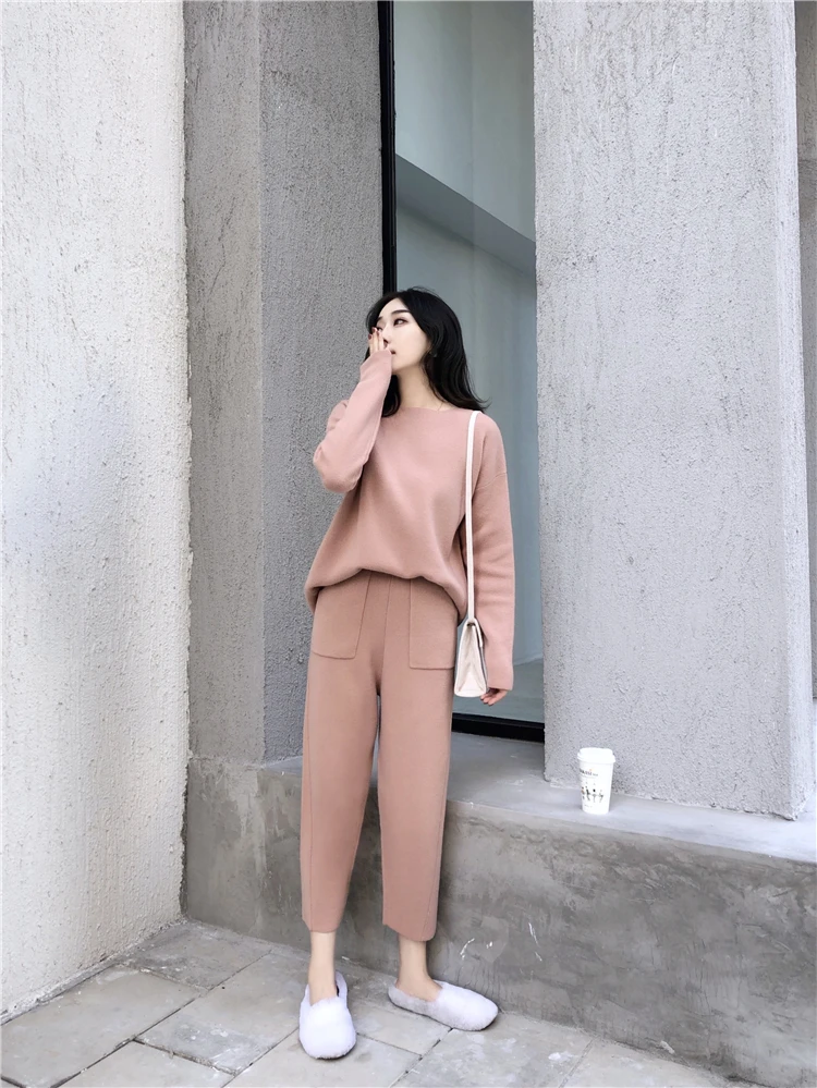 Women Outfits Cashmere Sweater Two Piece Sets Tracksuit Autumn Winter Fashion Sweatsuits Sport Suit Female Knit Pant Set