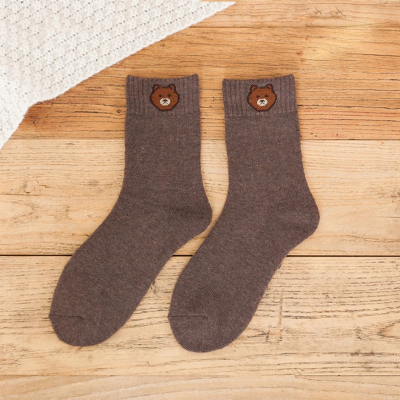 Утолщенные махровые носки в Корейском стиле с рисунком медведя; яркие цвета; женские хлопковые утолщенные теплые удобные женские хлопковые носки; сезон зима - Цвет: 04